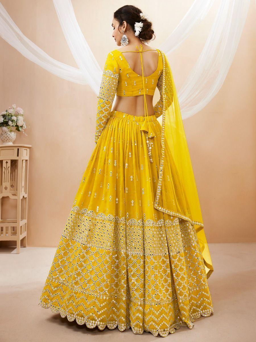 Vibrant Yellow Georgette Lehenga Choli for Haldi | Sequin & Zari Embellishments