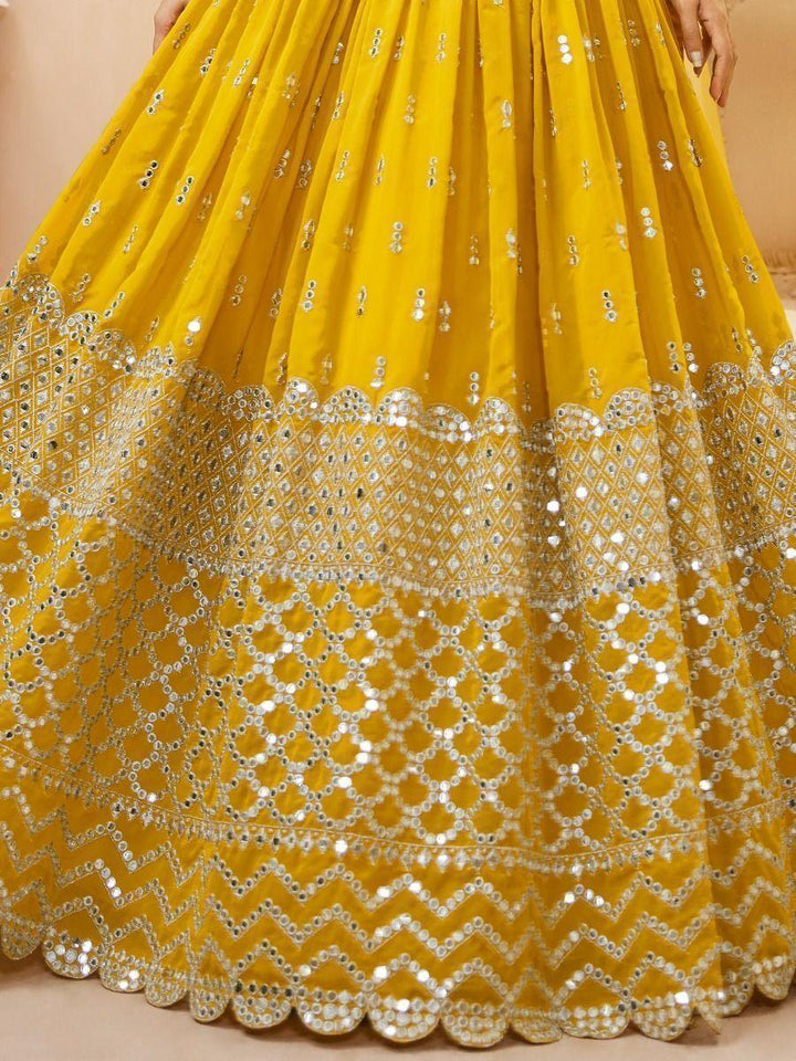 Vibrant Yellow Georgette Lehenga Choli for Haldi | Sequin & Zari Embellishments