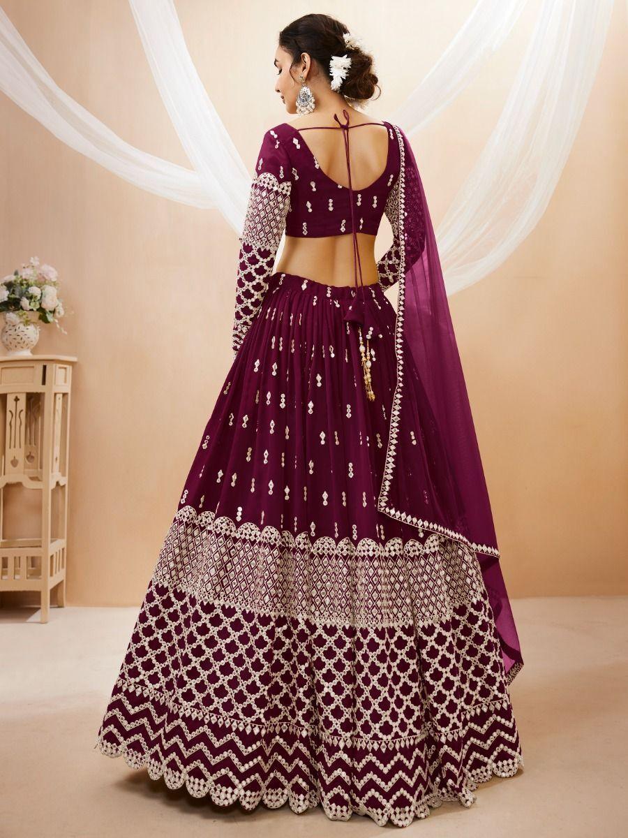 Exquisite Wine Georgette Lehenga Choli | Zari and Sequin Detail with Matching Dupatta