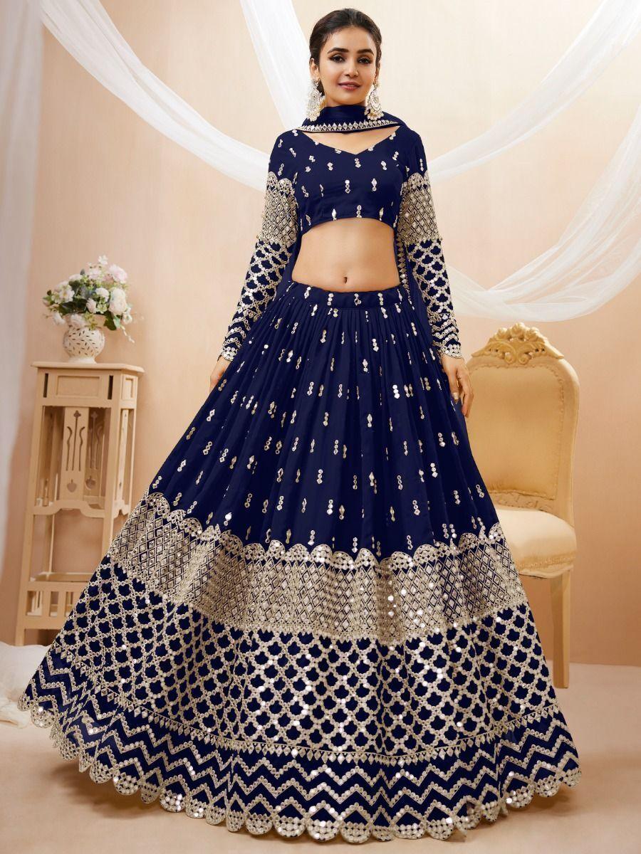 Wedding Lehenga Choli in Navy Blue | Zari Embroidery and Sequin Work