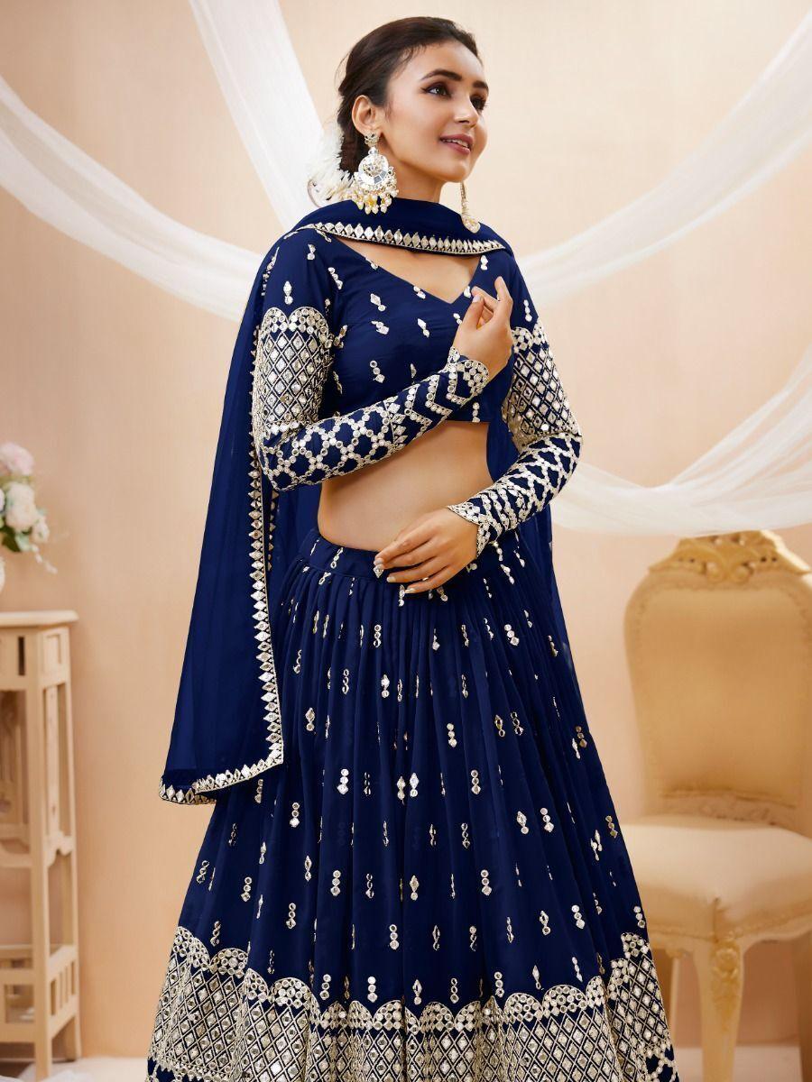 Wedding Lehenga Choli in Navy Blue | Zari Embroidery and Sequin Work