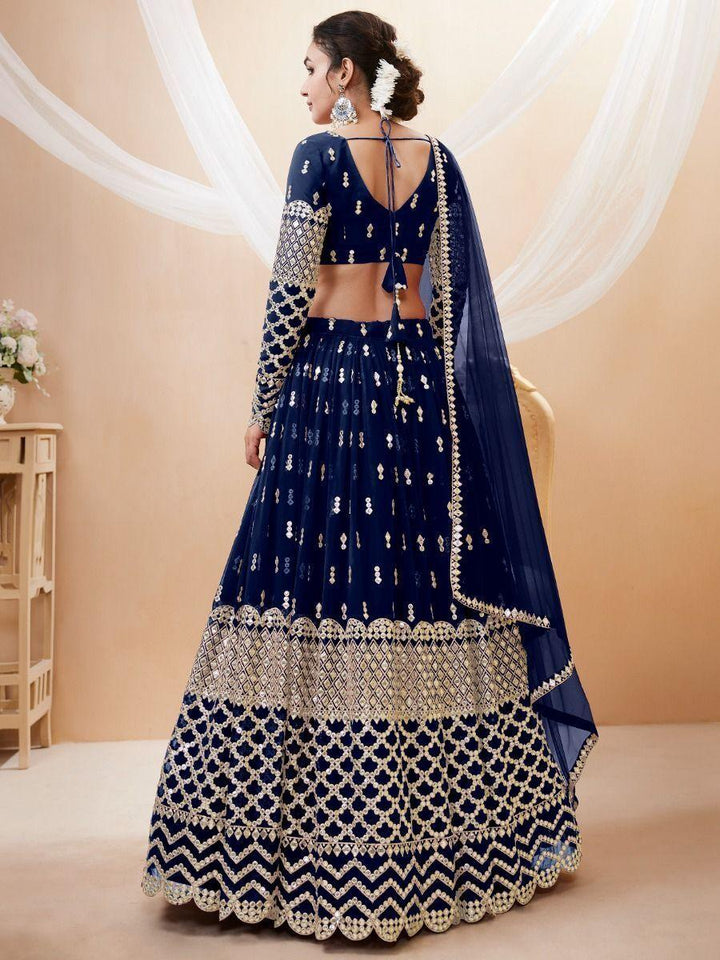 Wedding Lehenga Choli in Navy Blue | Zari Embroidery and Sequin Work