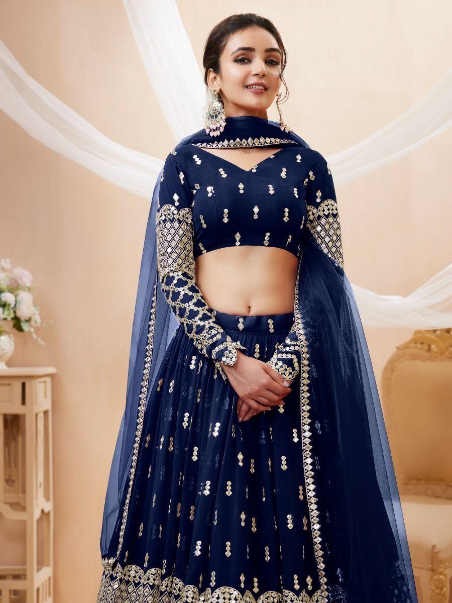 Wedding Lehenga Choli in Navy Blue | Zari Embroidery and Sequin Work