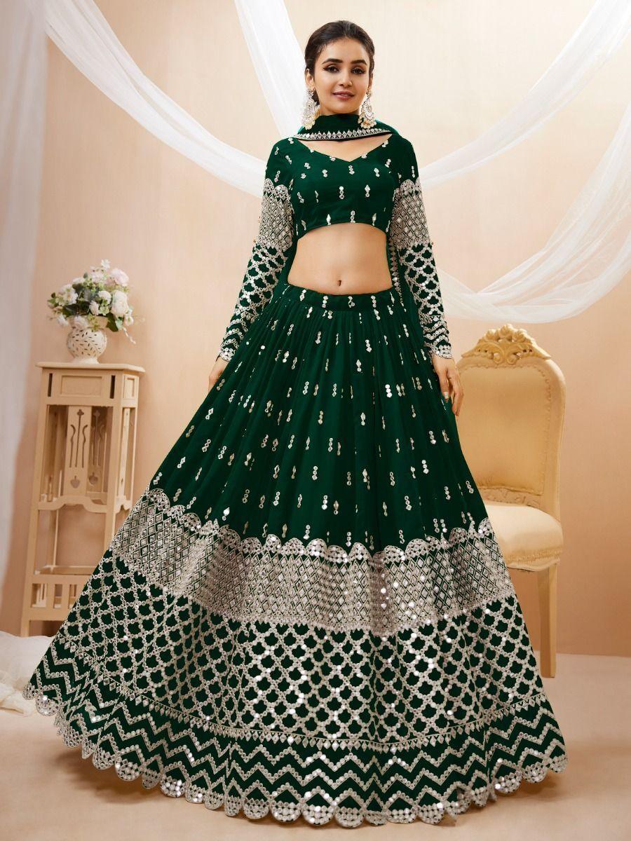 Classic Green Lehenga | Georgette with Zari and Sequin Lace Dupatta