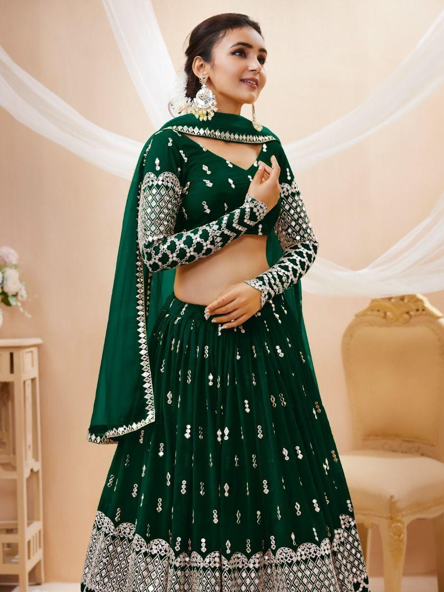 Classic Green Lehenga | Georgette with Zari and Sequin Lace Dupatta