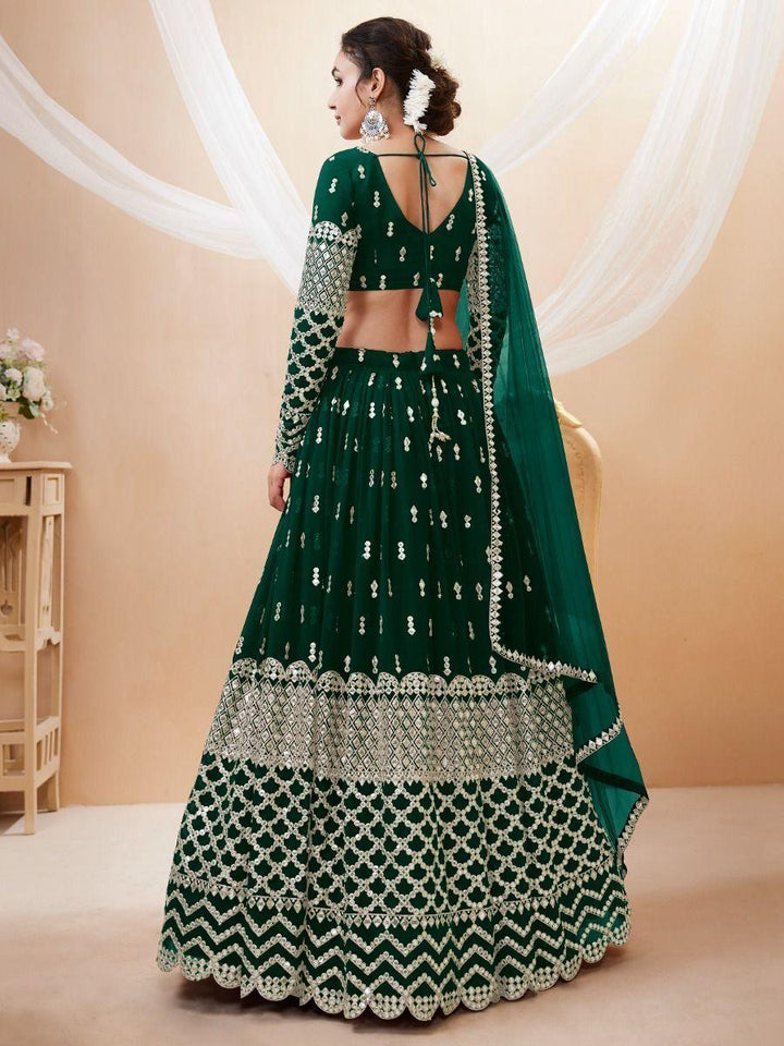 Classic Green Lehenga | Georgette with Zari and Sequin Lace Dupatta