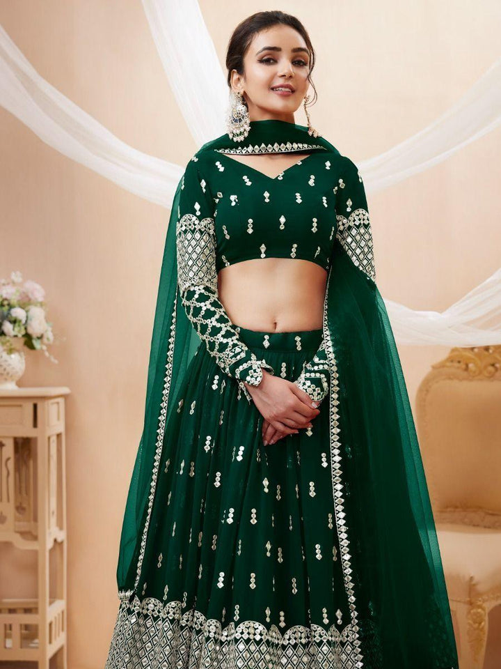 Classic Green Lehenga | Georgette with Zari and Sequin Lace Dupatta