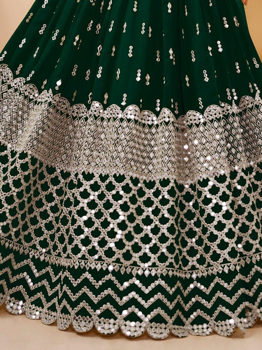 Classic Green Lehenga | Georgette with Zari and Sequin Lace Dupatta