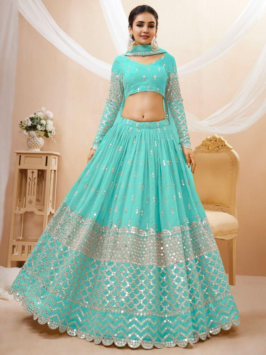 Sky Blue Engagement Lehenga | Georgette with Sequin and Zari Lace