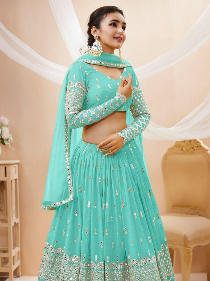 Sky Blue Engagement Lehenga | Georgette with Sequin and Zari Lace