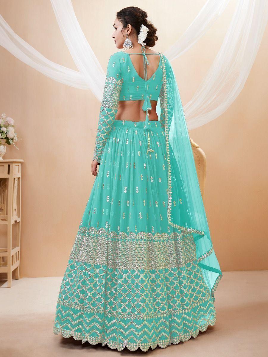 Sky Blue Engagement Lehenga | Georgette with Sequin and Zari Lace