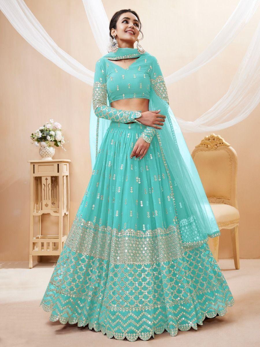 Sky Blue Engagement Lehenga | Georgette with Sequin and Zari Lace