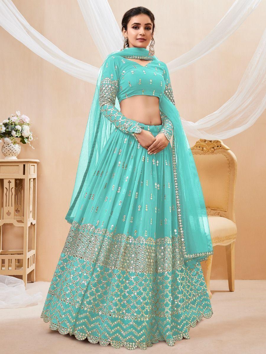 Sky Blue Engagement Lehenga | Georgette with Sequin and Zari Lace