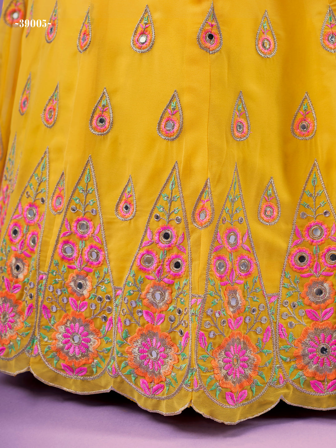 Wedding-ready Yellow Georgette Lehenga | Elegant Threadwork Included