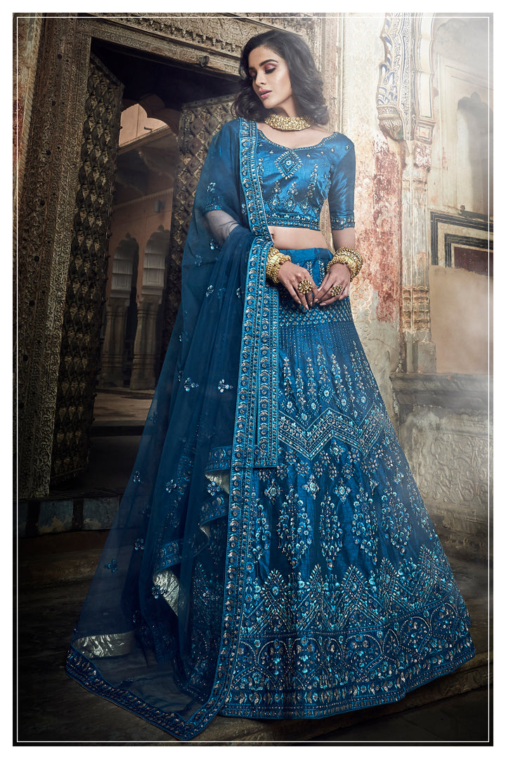 Designer Kerosene Blue Festive Lehenga | Bridal Outfit with Modern Flair