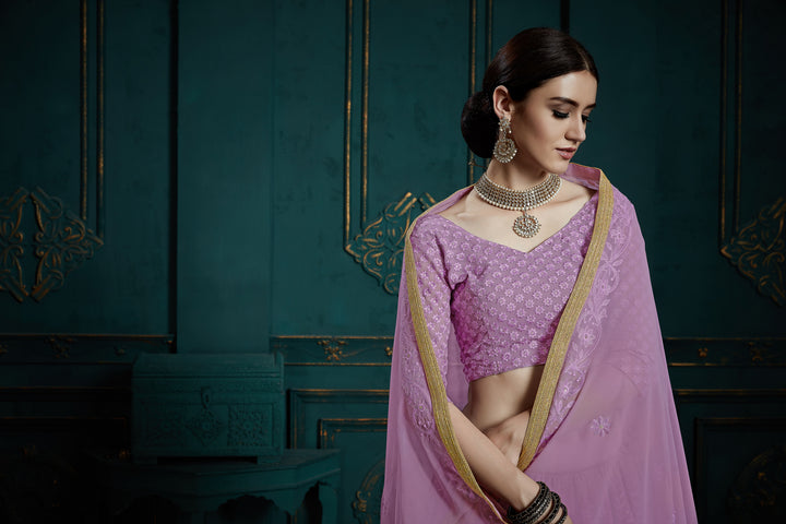 Bridal Lavender Lehenga for Women | Georgette Choli Set for Weddings