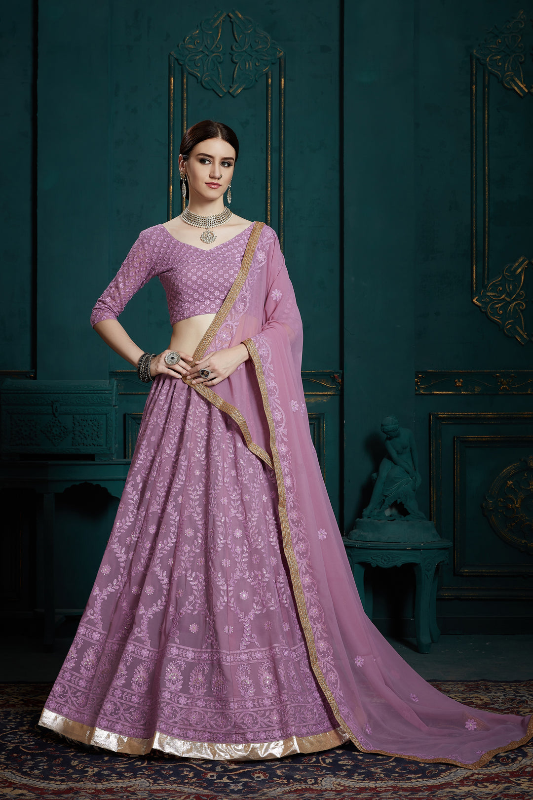 Bridal Lavender Lehenga for Women | Georgette Choli Set for Weddings