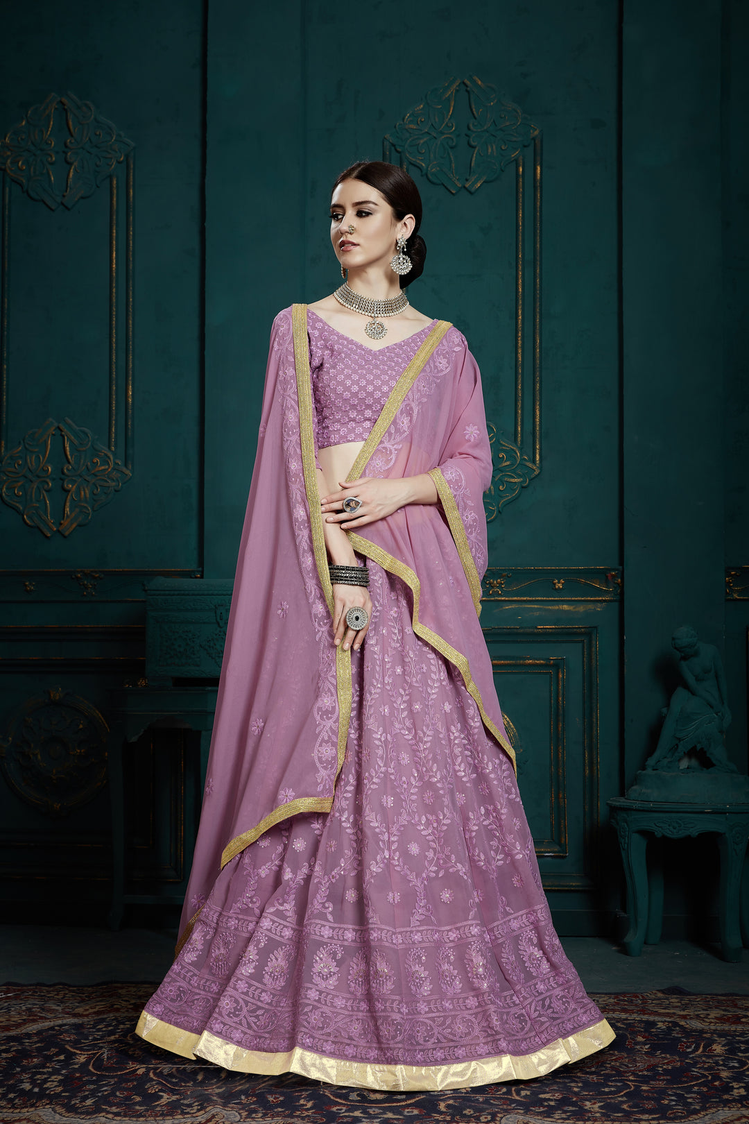 Bridal Lavender Lehenga for Women | Georgette Choli Set for Weddings