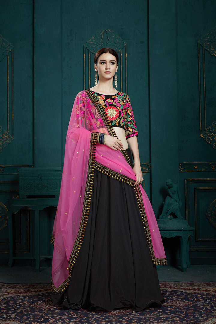 Designer Black Party Wear Lehenga | Georgette Lehenga Choli for Women