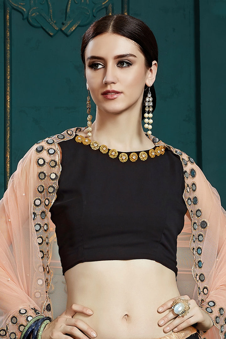 Black Georgette Lehenga | Mirror Work & Sequins for Party & Wedding