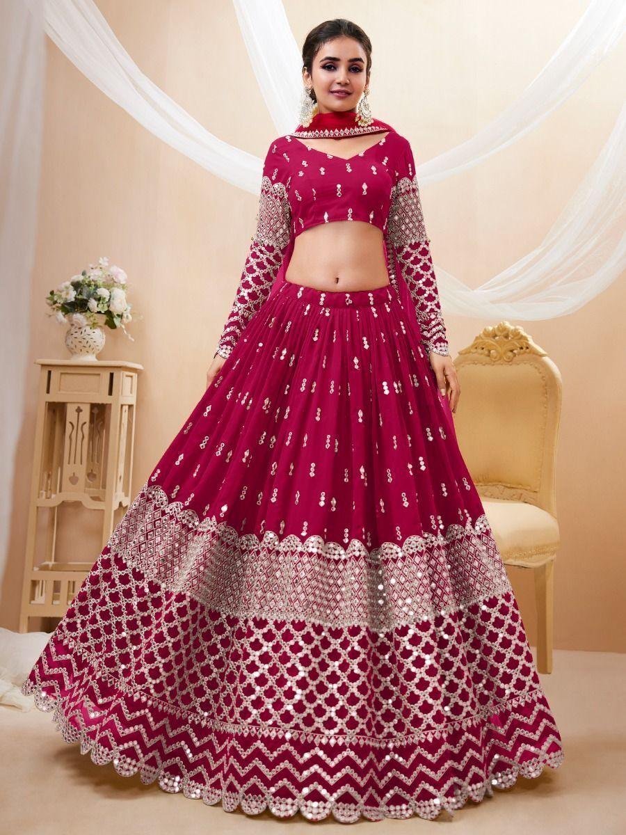 Hot Pink Georgette Lehenga | Zari & Sequin Embroidery Choli