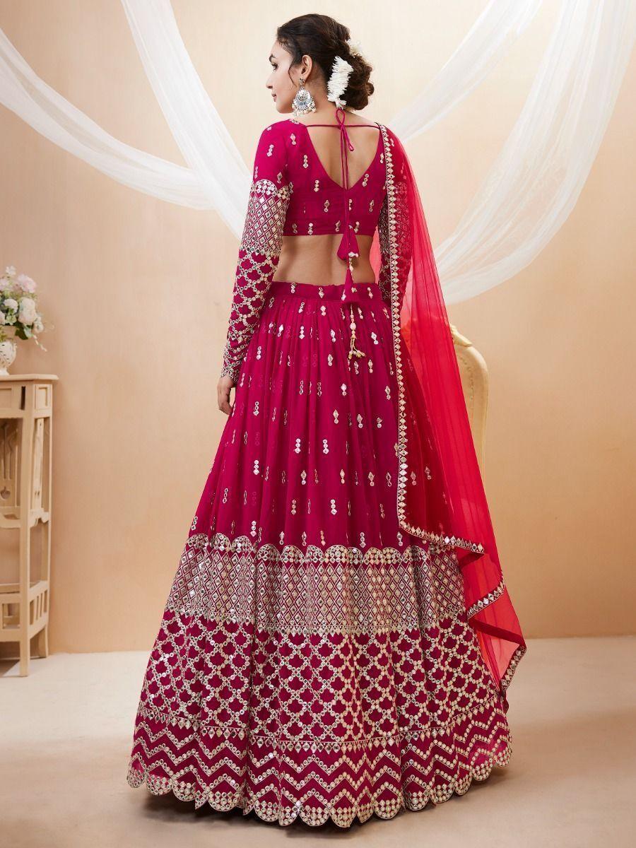 Hot Pink Georgette Lehenga | Zari & Sequin Embroidery Choli