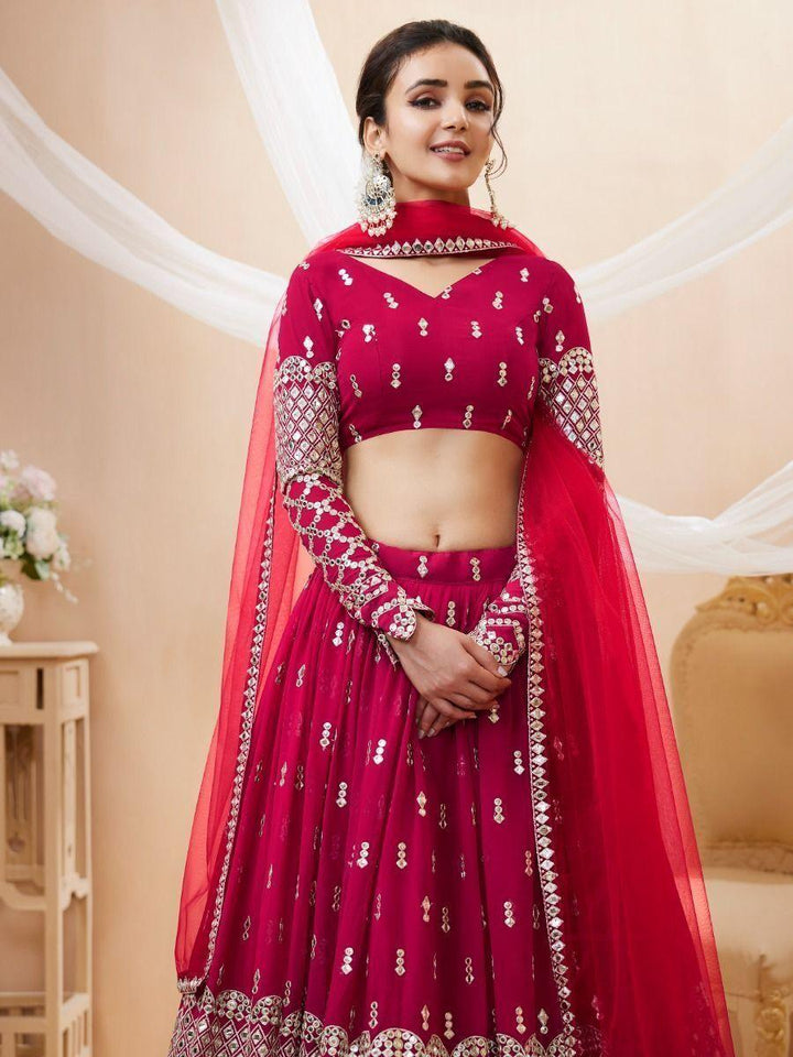 Hot Pink Georgette Lehenga | Zari & Sequin Embroidery Choli