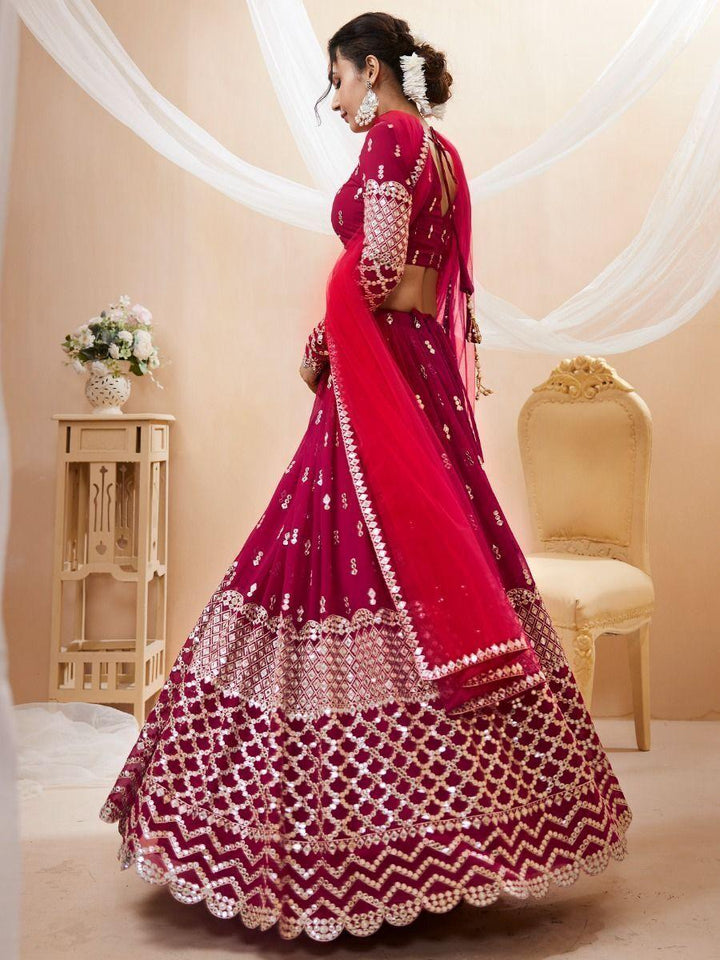 Hot Pink Georgette Lehenga | Zari & Sequin Embroidery Choli