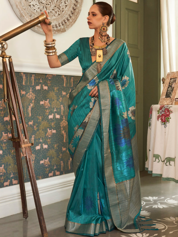 Blue silk saree crafted for elegance and style.