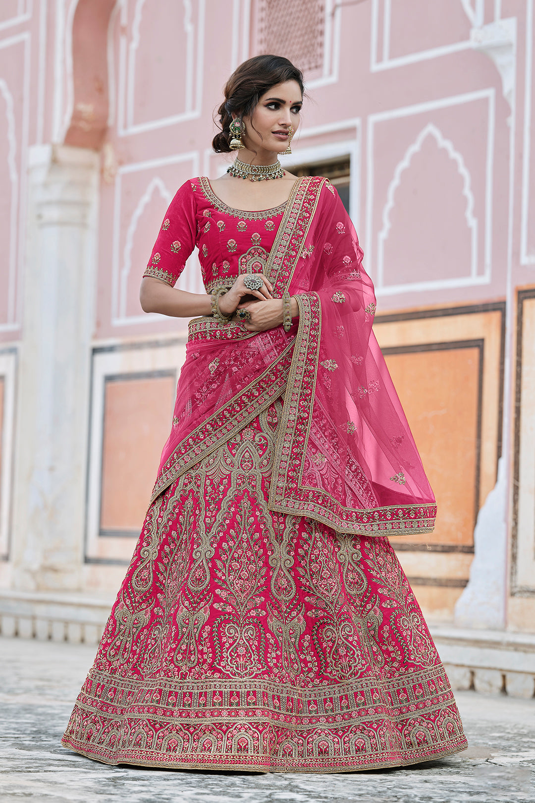 Wedding Wear Bridal Lehenga for Women | Embroidered Velvet Lehenga