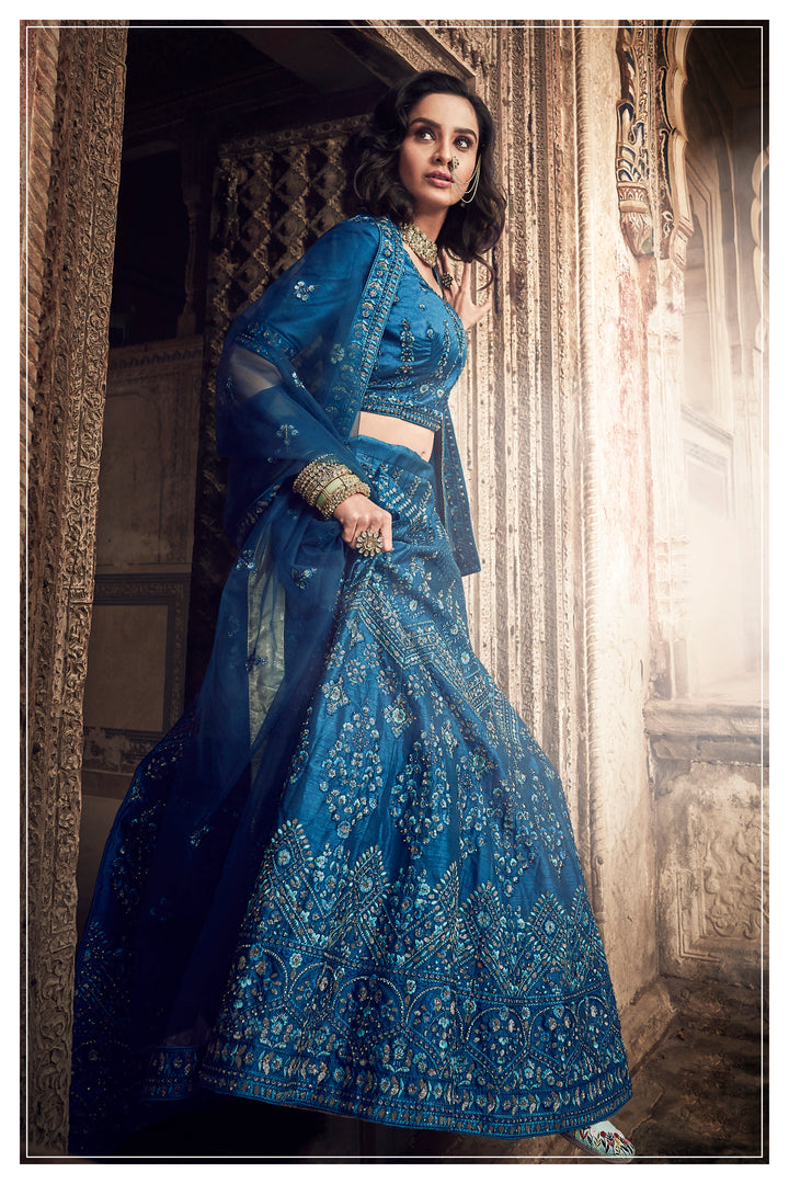 Designer Kerosene Blue Festive Lehenga | Bridal Outfit with Modern Flair