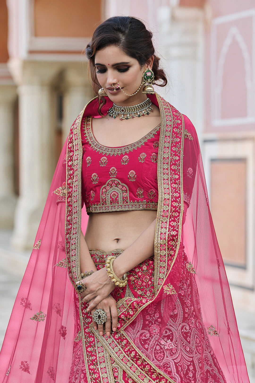 Wedding Wear Bridal Lehenga for Women | Embroidered Velvet Lehenga