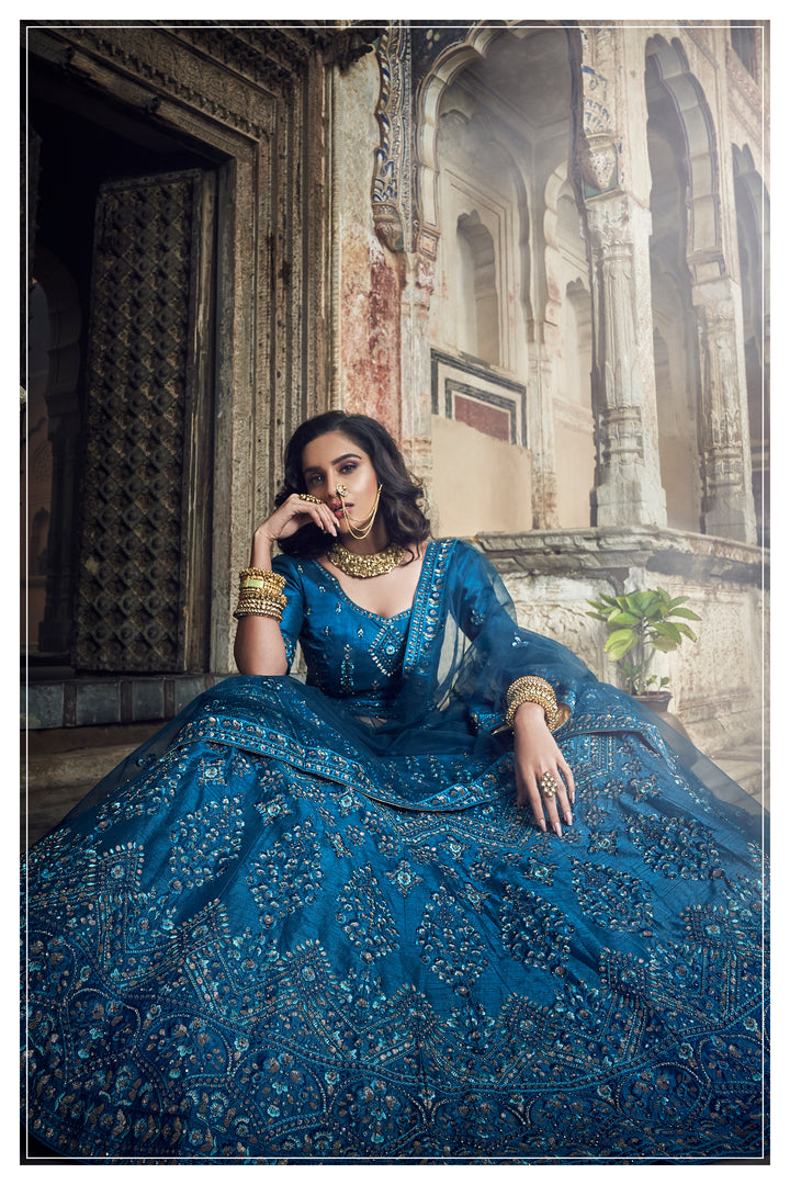 Designer Kerosene Blue Festive Lehenga | Bridal Outfit with Modern Flair