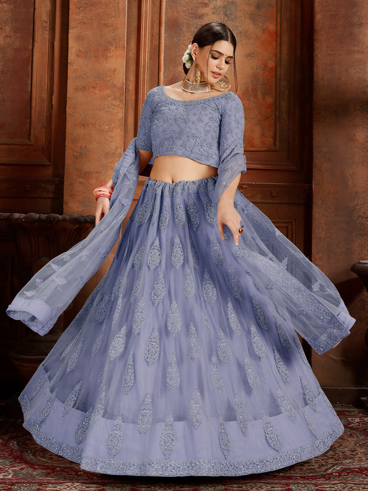 Embroidered Flared Lehenga Choli with Dupatta | Soft Net Bridal Lehenga