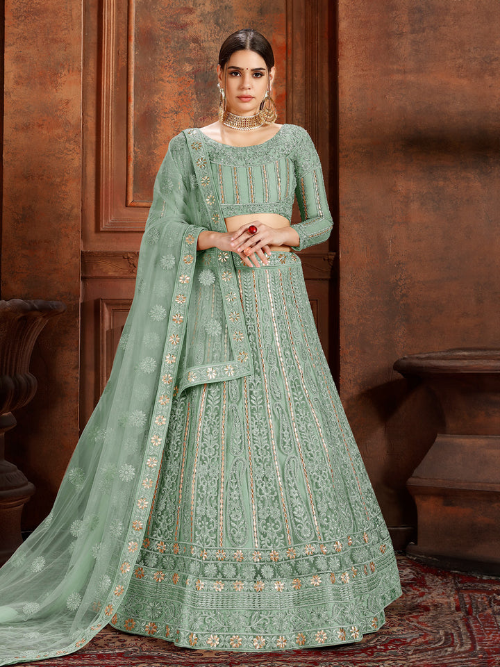 Embroidered Soft Net Lehenga for Women | Semi-Stitched Wedding Lehenga