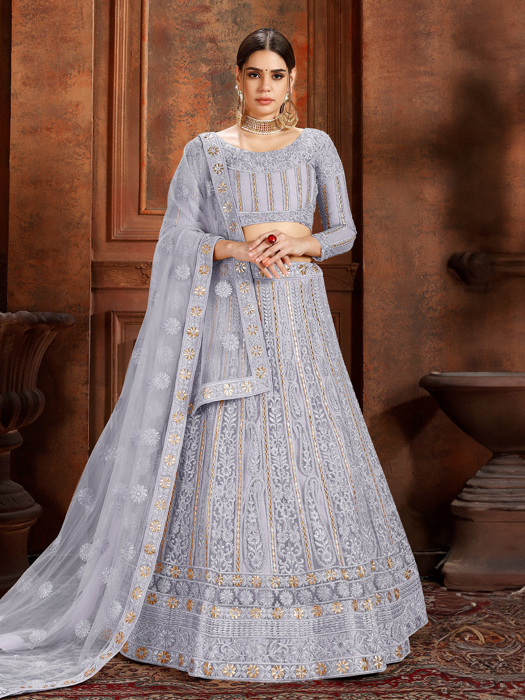 Embroidered Soft Net Lehenga for Women | Semi-Stitched Wedding Lehenga