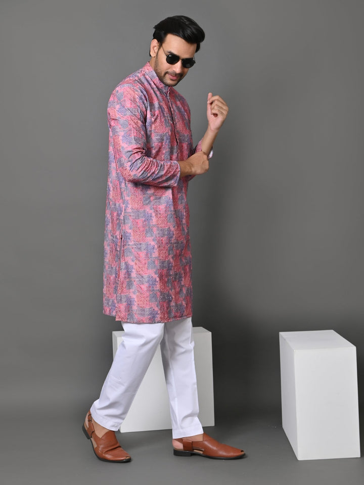 Abstract Printed Kurtas Set | Festive Stand Collar Cotton Blend Wear