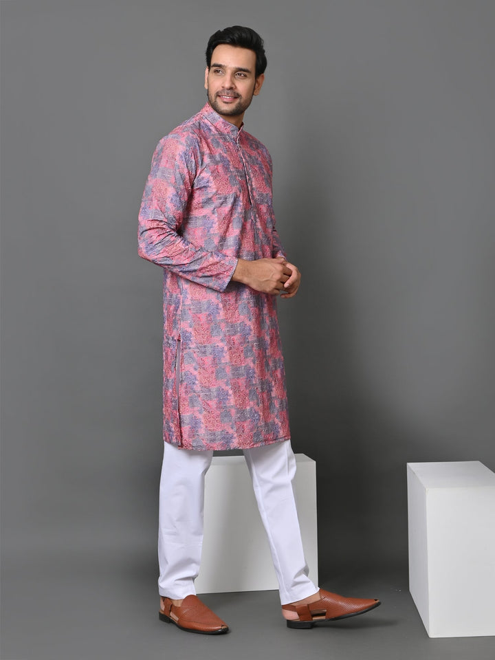 Abstract Printed Kurtas Set | Festive Stand Collar Cotton Blend Wear