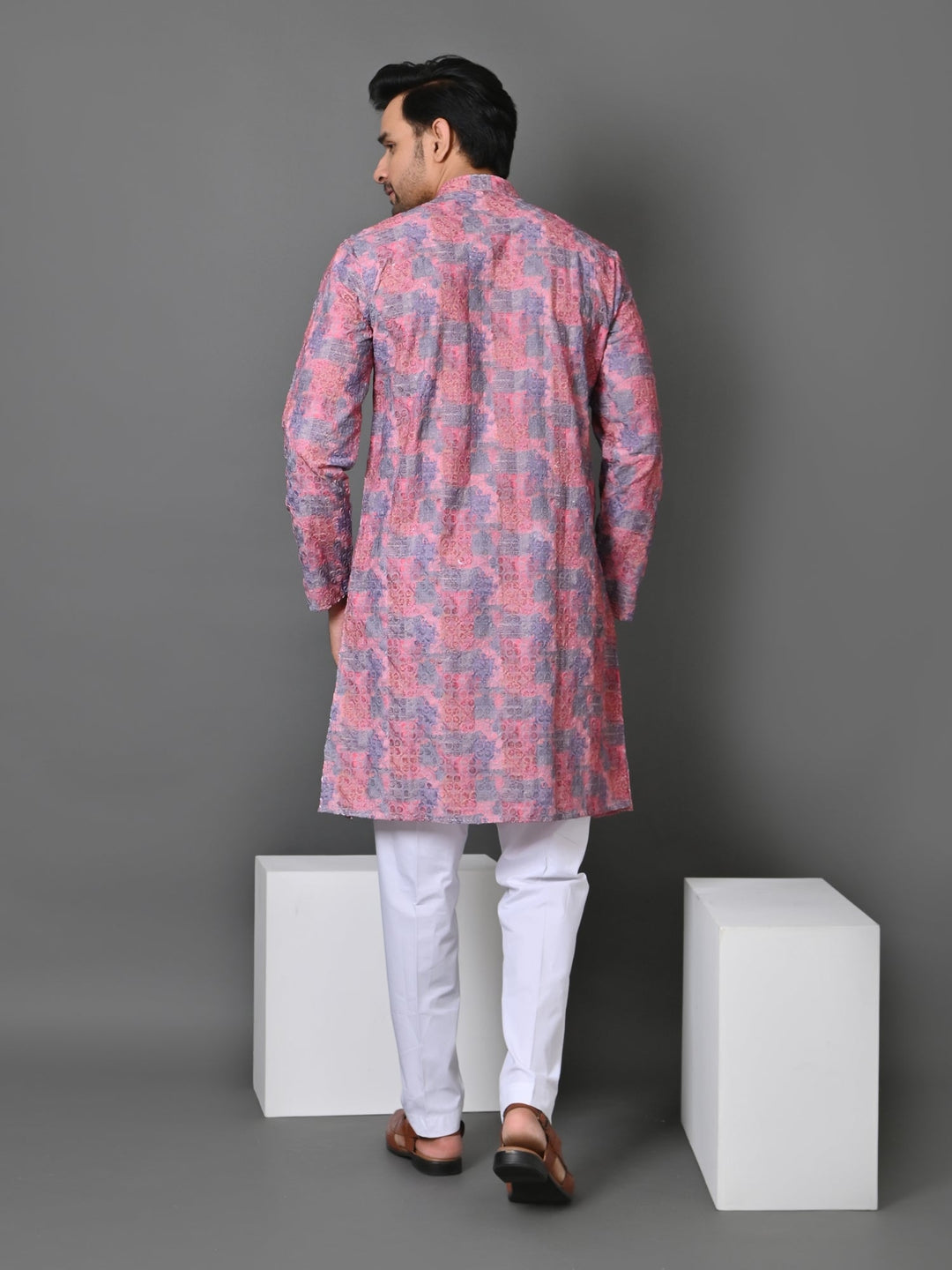 Abstract Printed Kurtas Set | Festive Stand Collar Cotton Blend Wear