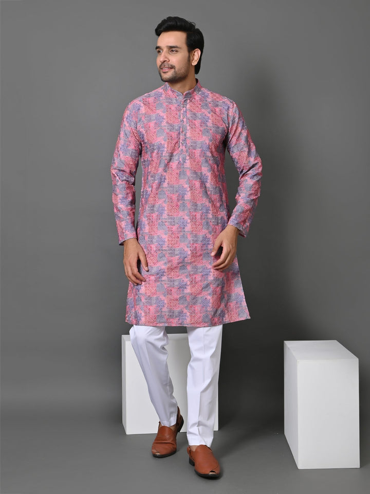 Abstract Printed Kurtas Set | Festive Stand Collar Cotton Blend Wear