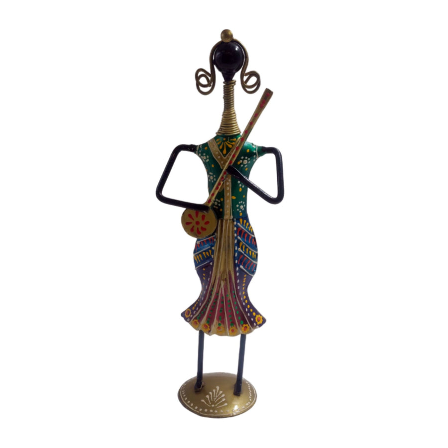 Artistic iron lady figurine with vibrant colors, celebrating culture in home decor.