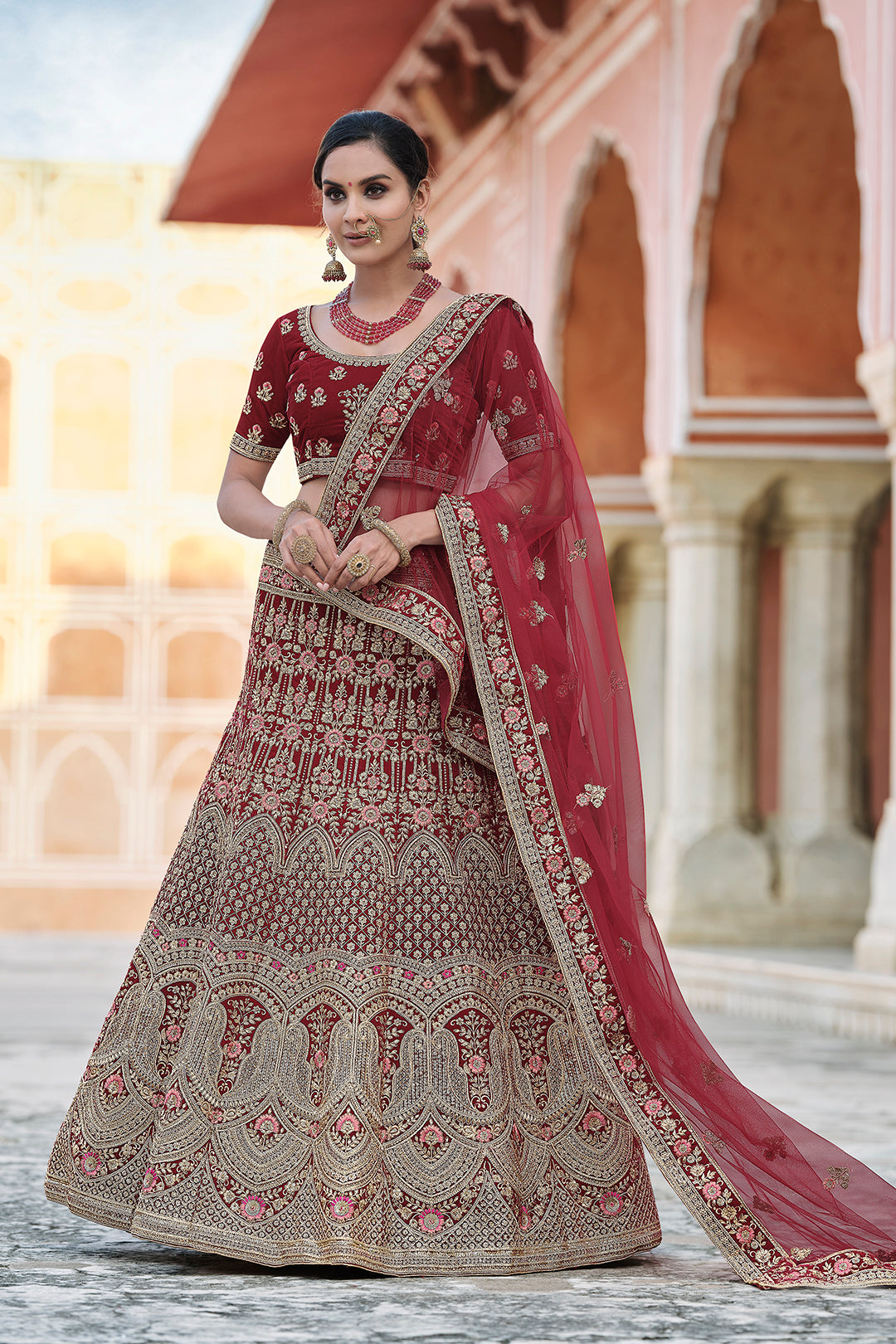 Handwork Velvet Lehenga Choli | Flared Embroidery Bridal Edition