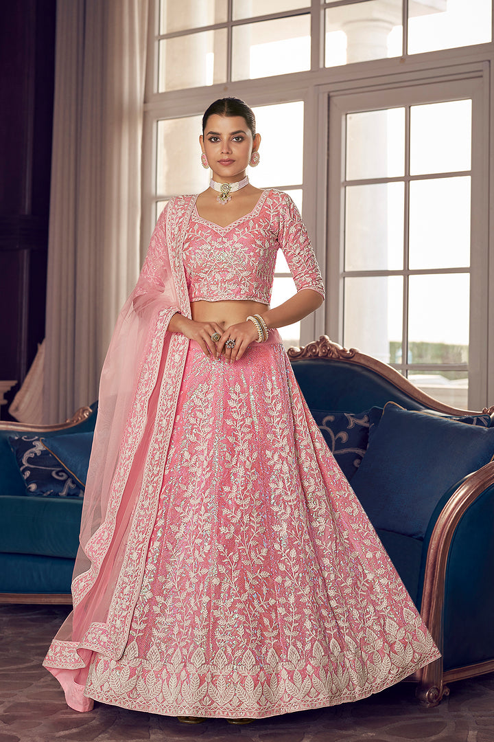 Enchanting Pink Organza Lehenga | Sequins Work Bridal Lehenga Choli