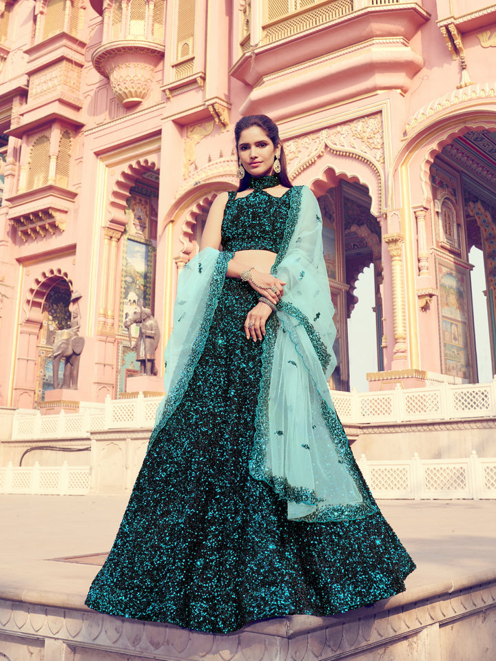 Black & Green Sequin Lehenga for Women | Party Wear Lehenga Choli