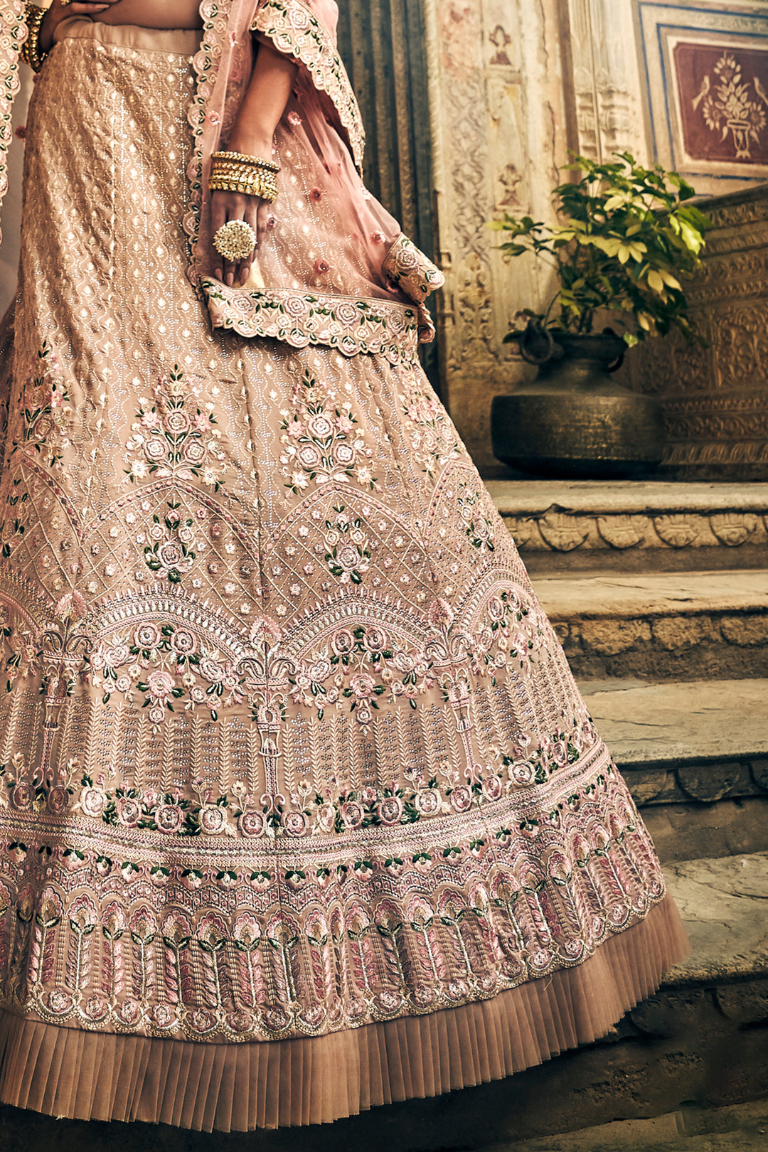 Rose Taupe Georgette Lehenga | Swarovski, Thread & Zari Bridal Set