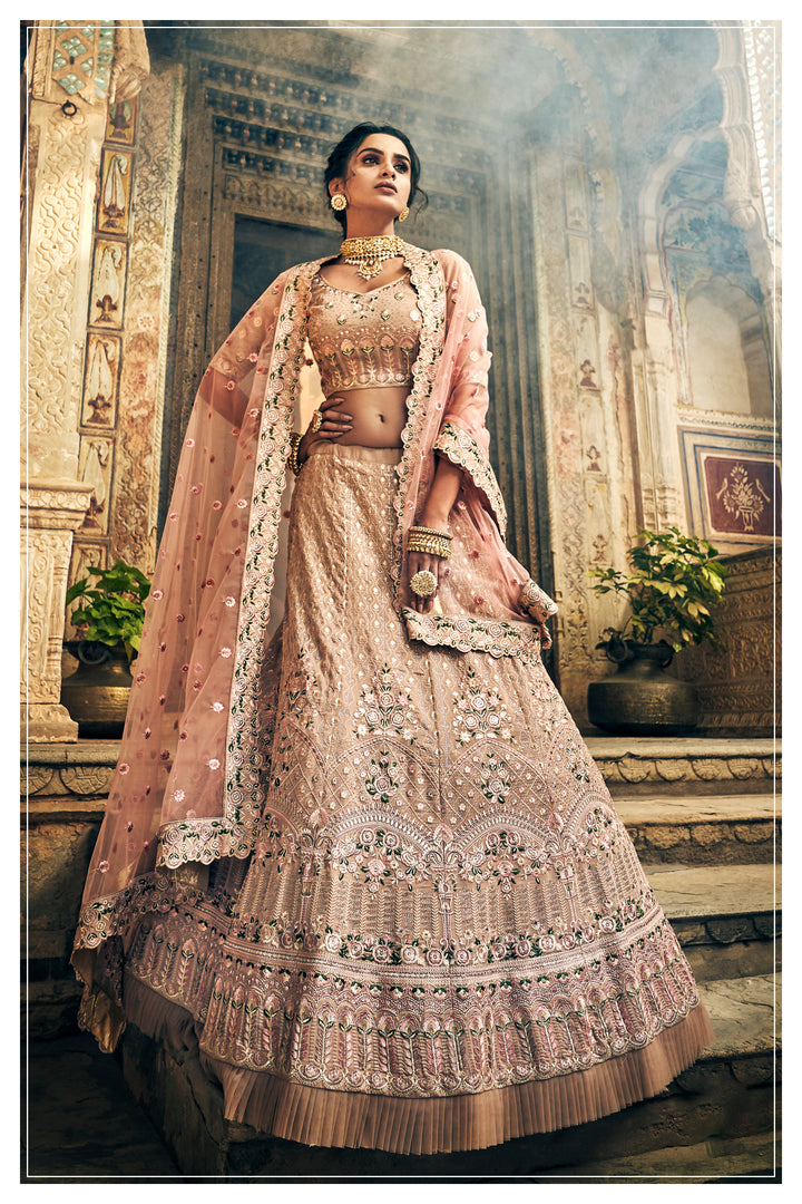 Rose Taupe Georgette Lehenga | Swarovski, Thread & Zari Bridal Set