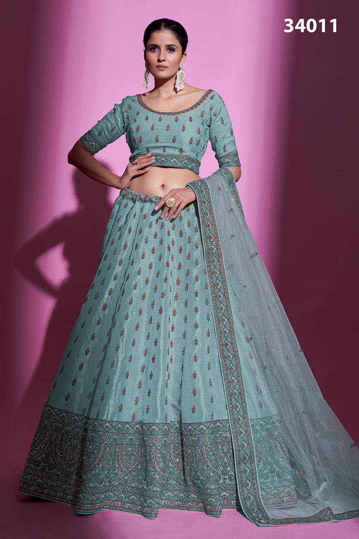 Silk Designer Lehenga Choli | Embroidered Lehenga with Net Dupatta