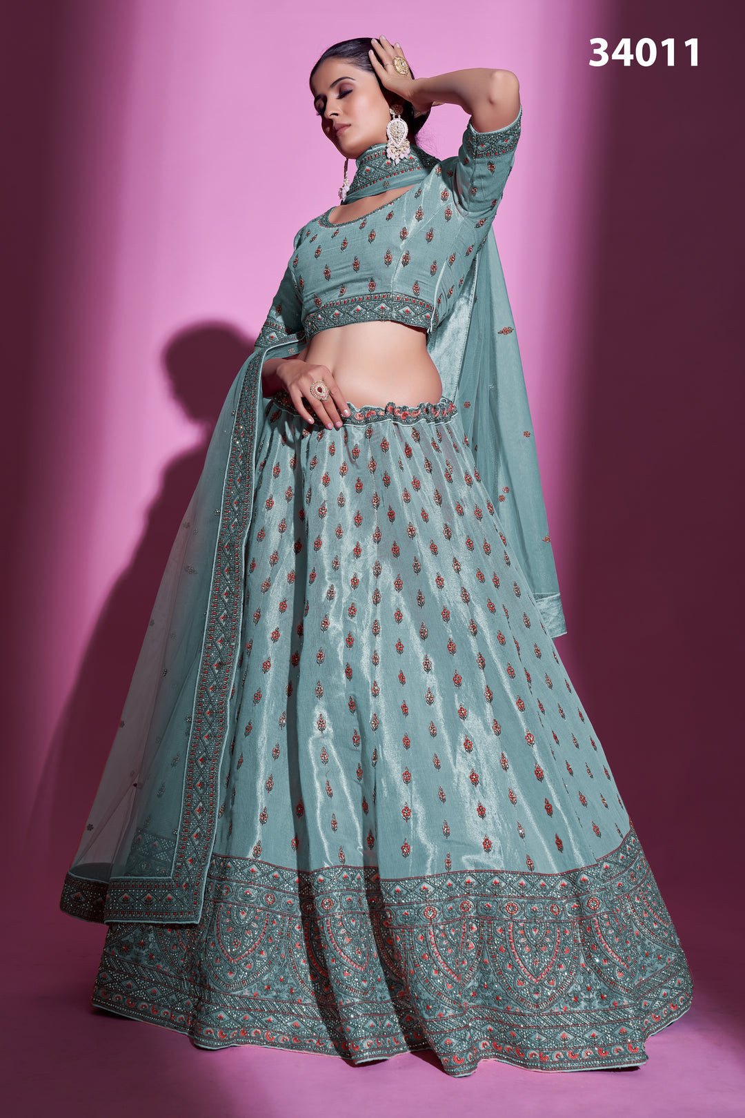 Silk Designer Lehenga Choli | Embroidered Lehenga with Net Dupatta