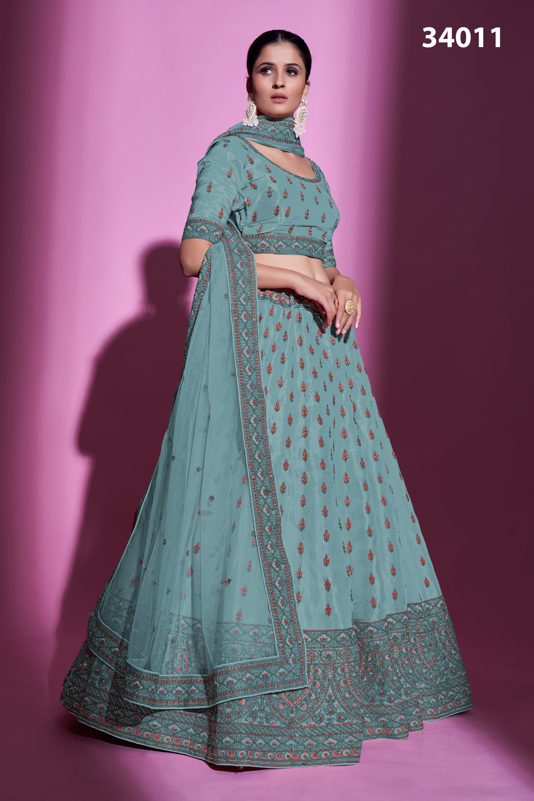 Silk Designer Lehenga Choli | Embroidered Lehenga with Net Dupatta