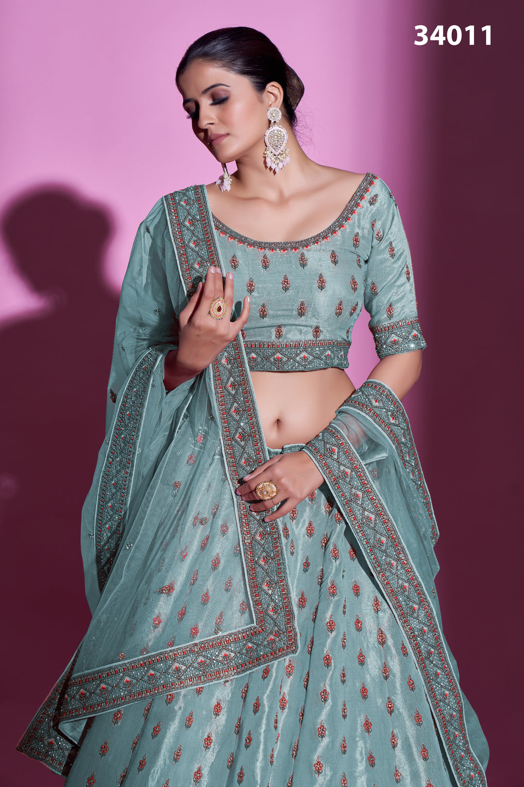 Silk Designer Lehenga Choli | Embroidered Lehenga with Net Dupatta